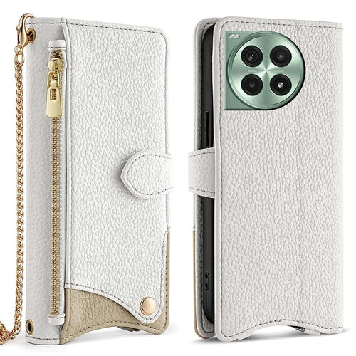For OnePlus Ace 3 Pro 5G Leather Case Wallet Stand Cover Irregular Tail Style with Chain Strap - White - 1