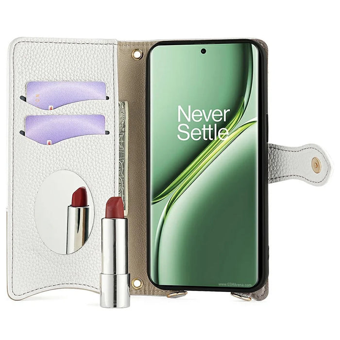 For OnePlus Ace 3 Pro 5G Leather Case Wallet Stand Cover Irregular Tail Style with Chain Strap - White - 2