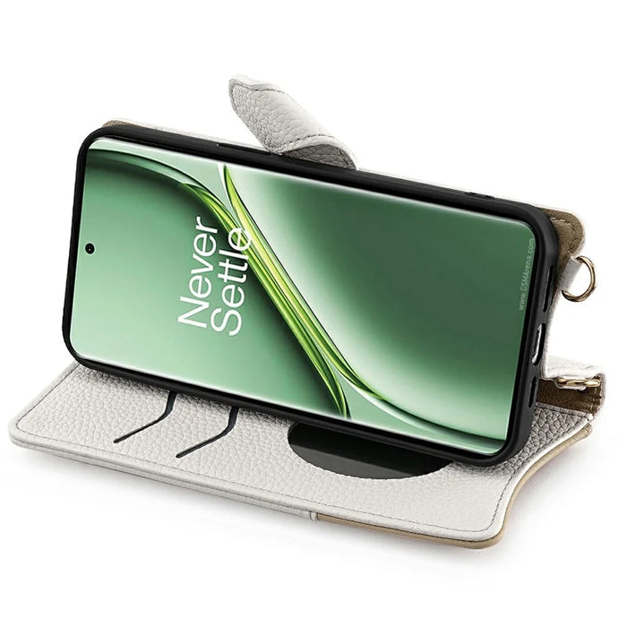 For OnePlus Ace 3 Pro 5G Leather Case Wallet Stand Cover Irregular Tail Style with Chain Strap - White - 3