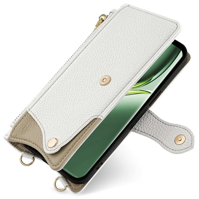 For OnePlus Ace 3 Pro 5G Leather Case Wallet Stand Cover Irregular Tail Style with Chain Strap - White - 5