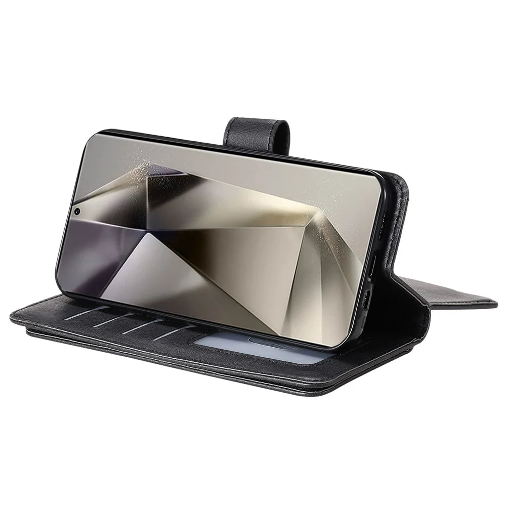 For Samsung Galaxy S25 Ultra Leather Case with 10 Card Holder Phone Cover Stand - Black - 7