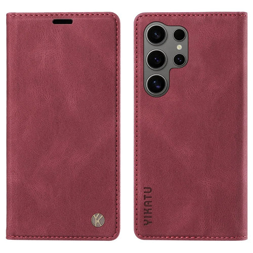 YIKATU YK-004 For Samsung Galaxy S25 Ultra Case Leather Skin-Touch Phone Cover Magnetic Auto-Absorbed - Wine Red - 1
