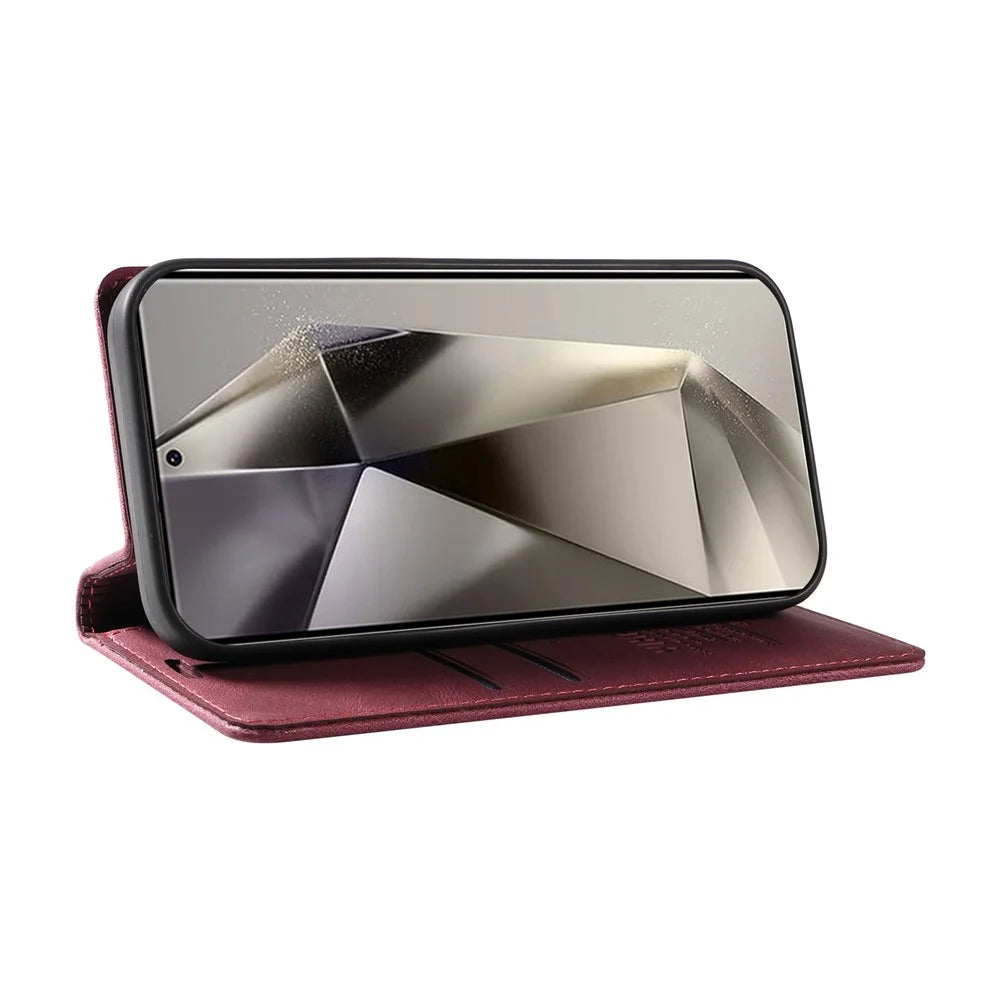 YIKATU YK-004 For Samsung Galaxy S25 Ultra Case Leather Skin-Touch Phone Cover Magnetic Auto-Absorbed - Wine Red - 3