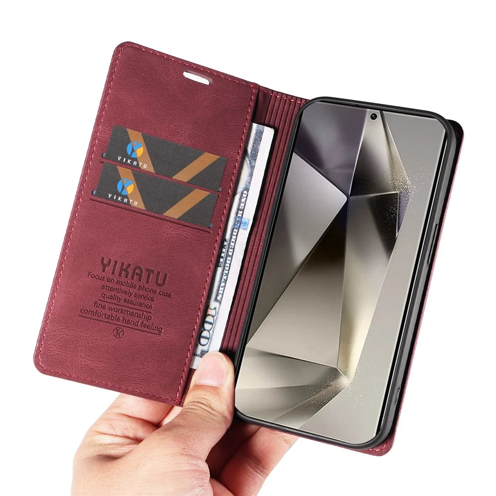 YIKATU YK-004 For Samsung Galaxy S25 Ultra Case Leather Skin-Touch Phone Cover Magnetic Auto-Absorbed - Wine Red - 6