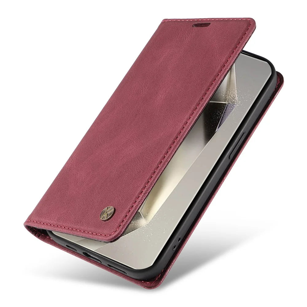 YIKATU YK-004 For Samsung Galaxy S25 Ultra Case Leather Skin-Touch Phone Cover Magnetic Auto-Absorbed - Wine Red - 7