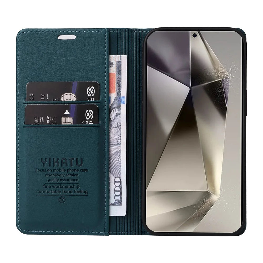 YIKATU YK-001 For Samsung Galaxy S25 Ultra Case Stand Leather Phone Cover Strong Magnetic Closure - Green - 2