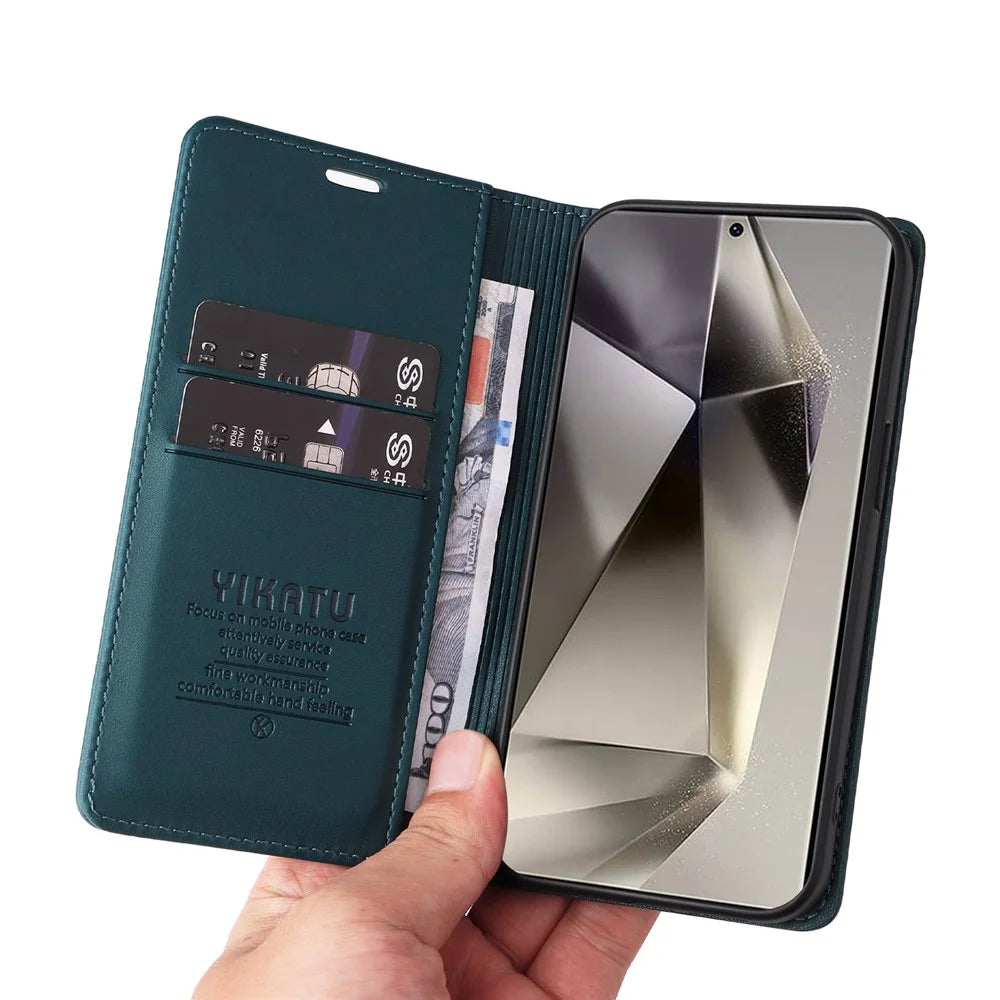YIKATU YK-001 For Samsung Galaxy S25 Ultra Case Stand Leather Phone Cover Strong Magnetic Closure - Green - 6