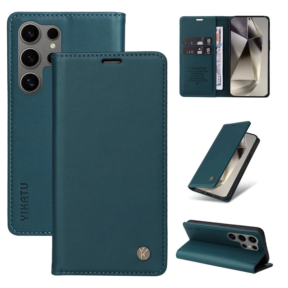 YIKATU YK-001 For Samsung Galaxy S25 Ultra Case Stand Leather Phone Cover Strong Magnetic Closure - Green - 7