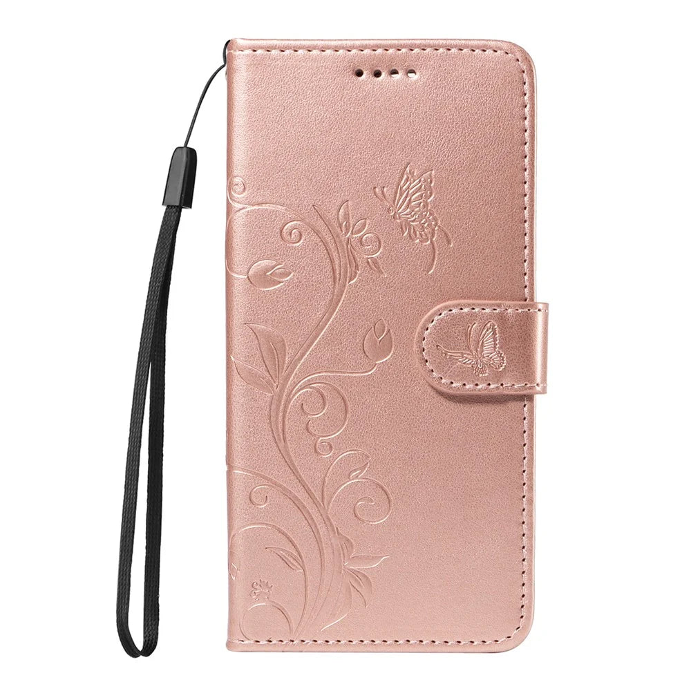 For Samsung Galaxy S25 Ultra PU Leather Cases Flower Pattern Wallet Stand Phone Cover with Strap - Rose Gold - 6