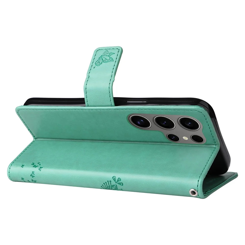 For Samsung Galaxy S25 Ultra Phone Case with Stand Cat Tree Pattern Leather Wallet Mobile Cover  - Green - 4