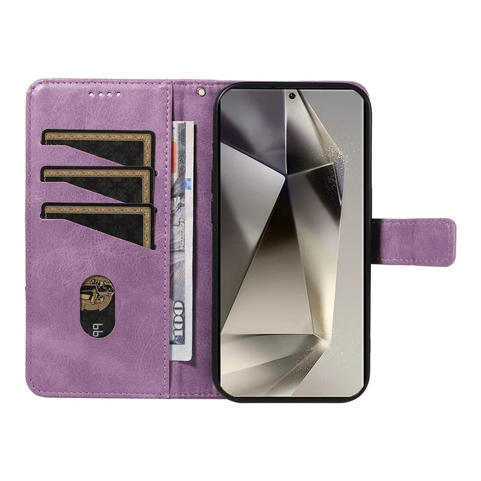 For Samsung Galaxy S25 Ultra Case Leather Geometric Line Wallet Phone Cover with Wrist Strap - Light Purple - 2
