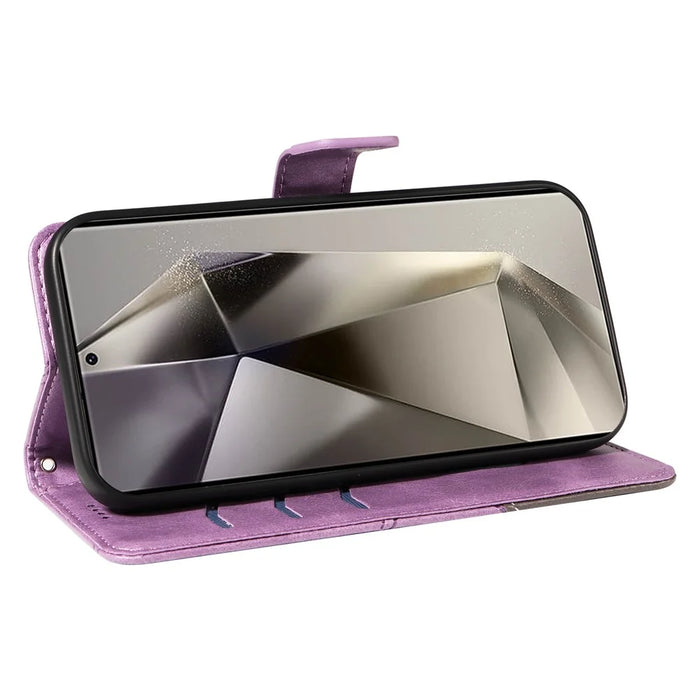 For Samsung Galaxy S25 Ultra Case Leather Geometric Line Wallet Phone Cover with Wrist Strap - Light Purple - 3
