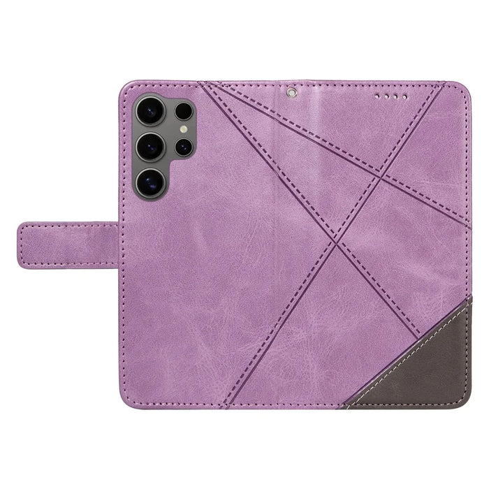 For Samsung Galaxy S25 Ultra Case Leather Geometric Line Wallet Phone Cover with Wrist Strap - Light Purple - 5