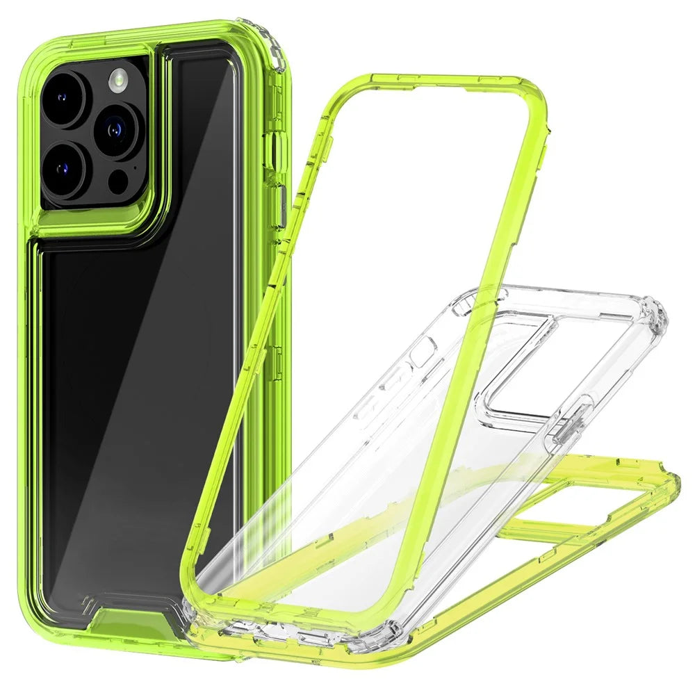 For iPhone 15 Pro Case Detachable 2-in-1 TPU+PC Clear Drop-Proof Phone Cover - Fluorescent Green - 1