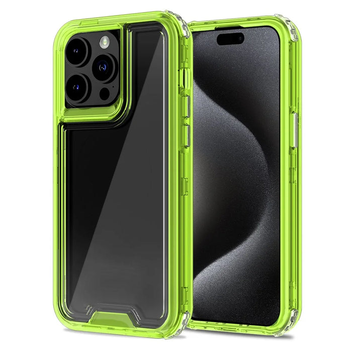 For iPhone 15 Pro Case Detachable 2-in-1 TPU+PC Clear Drop-Proof Phone Cover - Fluorescent Green - 2