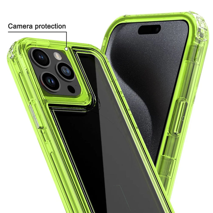 For iPhone 15 Pro Case Detachable 2-in-1 TPU+PC Clear Drop-Proof Phone Cover - Fluorescent Green - 3
