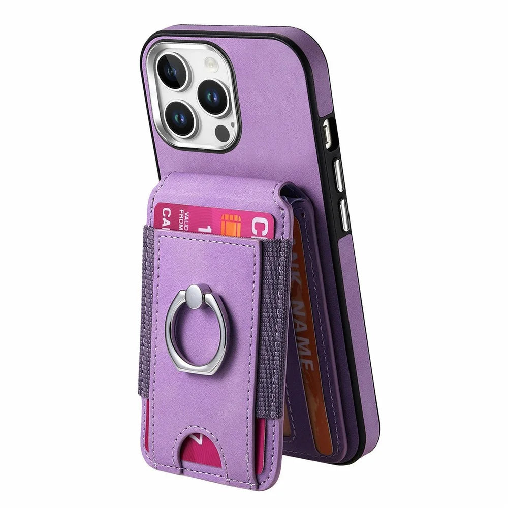 For iPhone 16 Pro Max Case Skin-Touch Texture Vertical Flip Card Holder Phone Cover with Ring Holder Kickstand - Purple - 2
