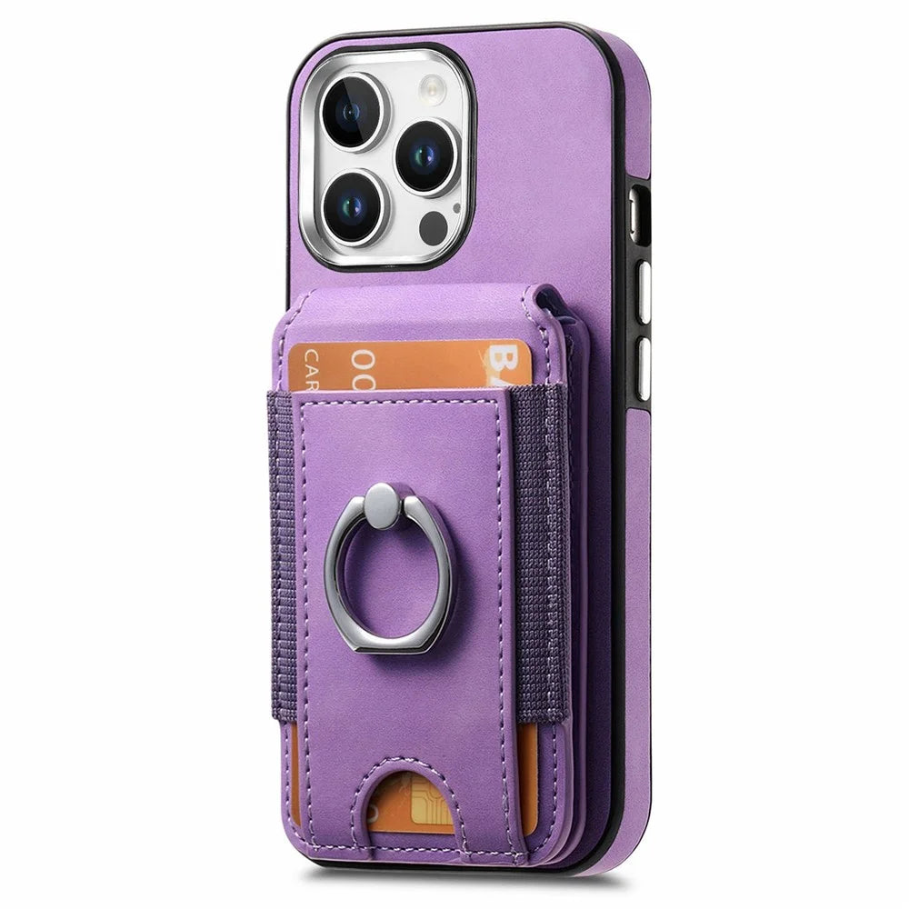 For iPhone 16 Pro Max Case Skin-Touch Texture Vertical Flip Card Holder Phone Cover with Ring Holder Kickstand - Purple - 4