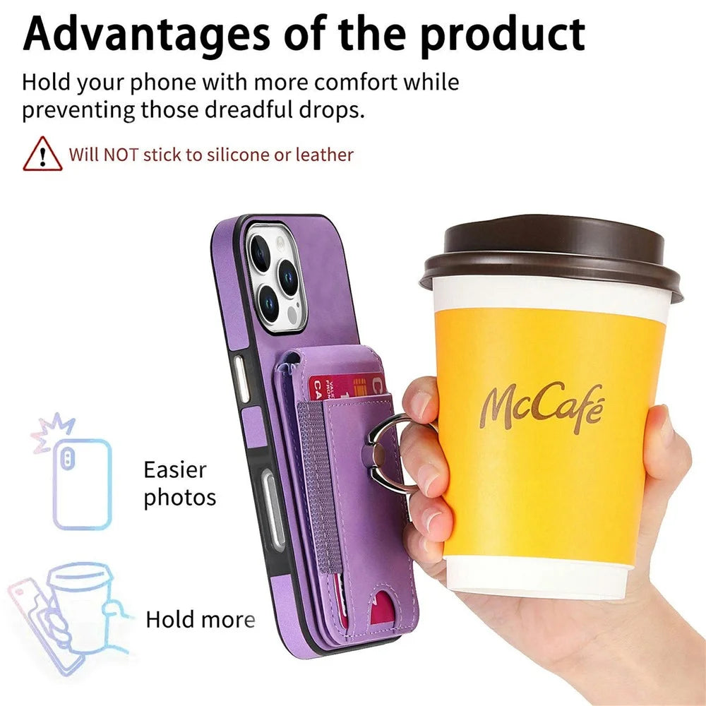 For iPhone 16 Pro Max Case Skin-Touch Texture Vertical Flip Card Holder Phone Cover with Ring Holder Kickstand - Purple - 5