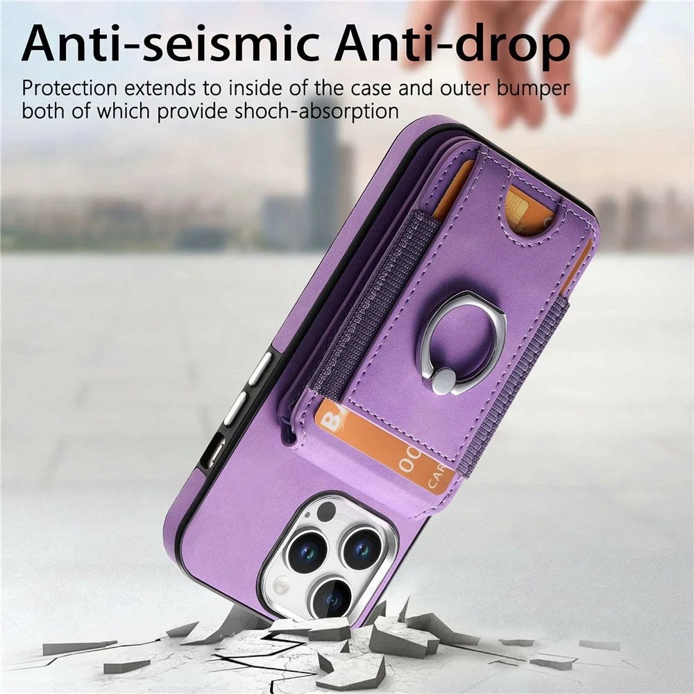 For iPhone 16 Pro Max Case Skin-Touch Texture Vertical Flip Card Holder Phone Cover with Ring Holder Kickstand - Purple - 6