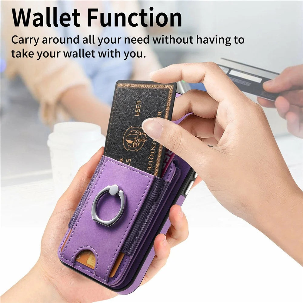 For iPhone 16 Pro Max Case Skin-Touch Texture Vertical Flip Card Holder Phone Cover with Ring Holder Kickstand - Purple - 7