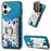 For iPhone 16 Case Kickstand Leather Coated TPU Pattern Back Cover - Blue - 1