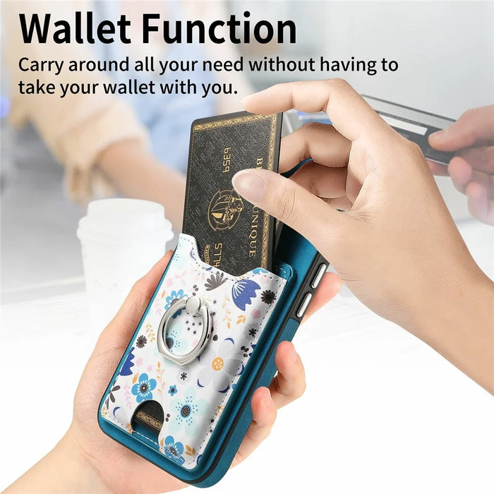 For iPhone 16 Case Kickstand Leather Coated TPU Pattern Back Cover - Blue - 4