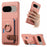 For Google Pixel 9 / 9 Pro Case Ring Holder Kickstand Card Slot Leather Phone Back Cover - Pink - 1