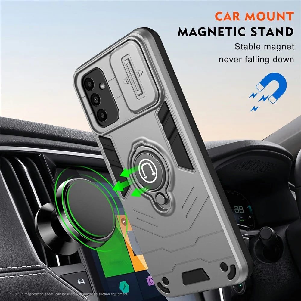 For Samsung Galaxy A16 4G / A16 5G Case Slide Camshield Kickstand PC+TPU Phone Cover - Grey - 5