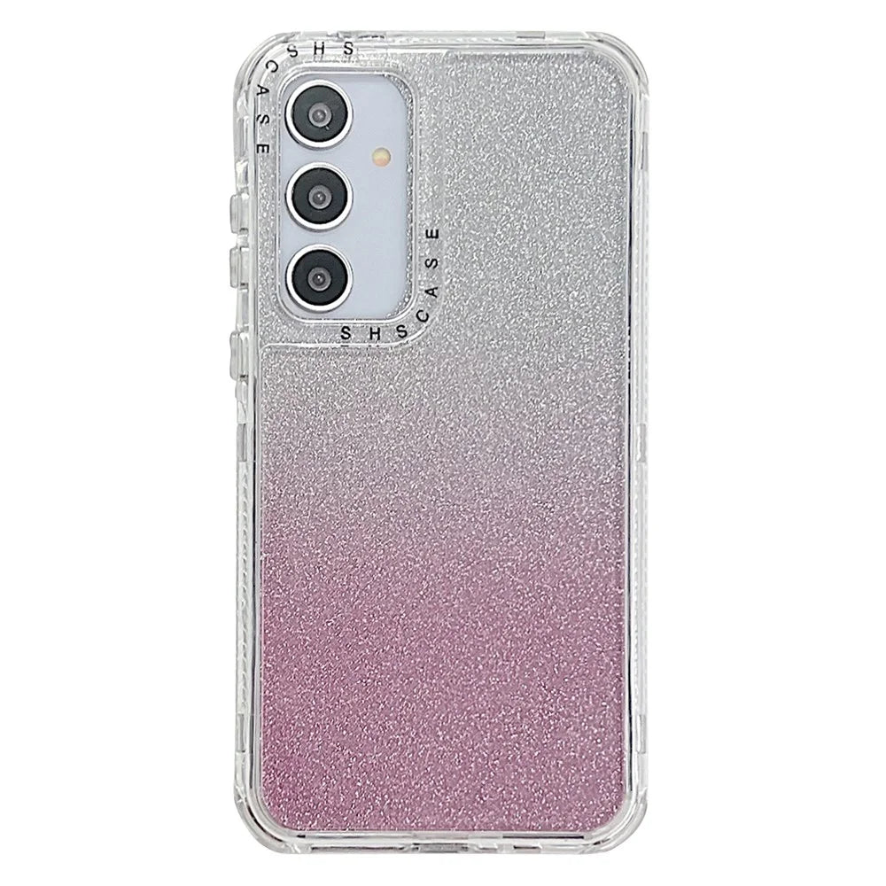 For Samsung Galaxy A55 5G Case Glitter Design PC+TPU Shockproof Phone Cover - Pink - 1