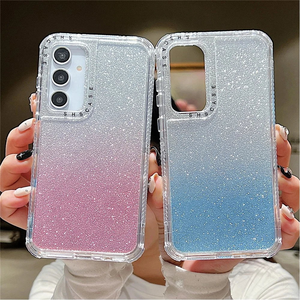 For Samsung Galaxy A55 5G Case Glitter Design PC+TPU Shockproof Phone Cover - Pink - 3