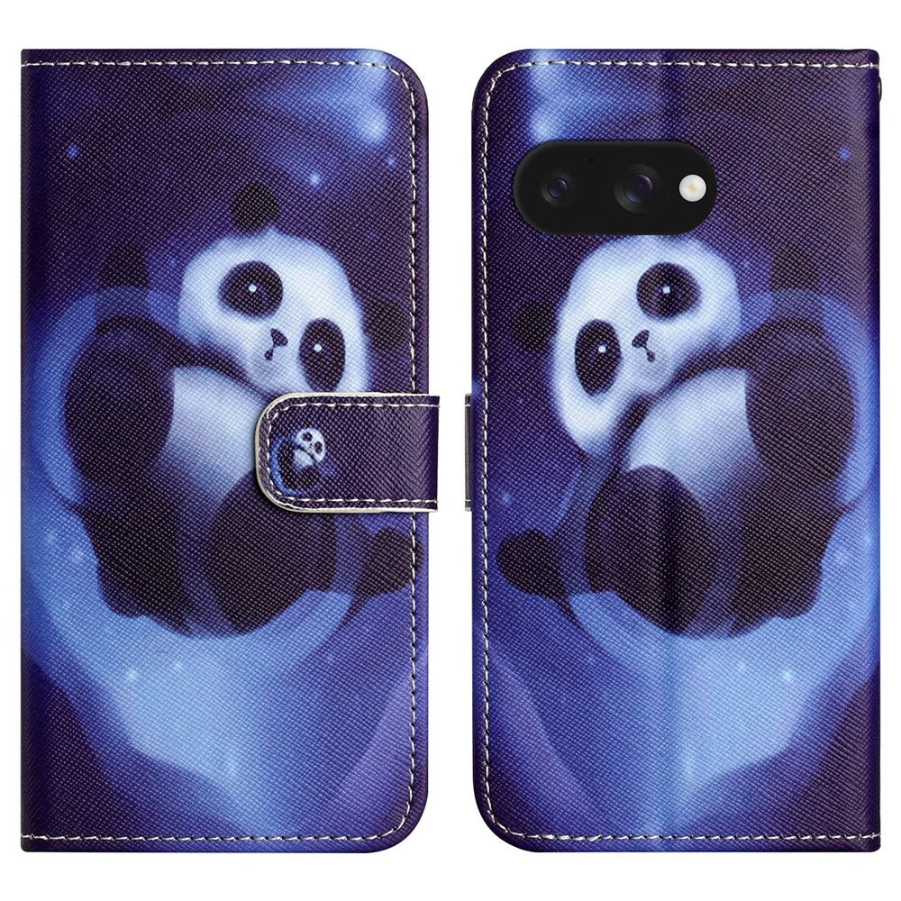 For Google Pixel 9a Case Pattern Print PU Leather Wallet Phone Cover Cross Texture - Panda - 1