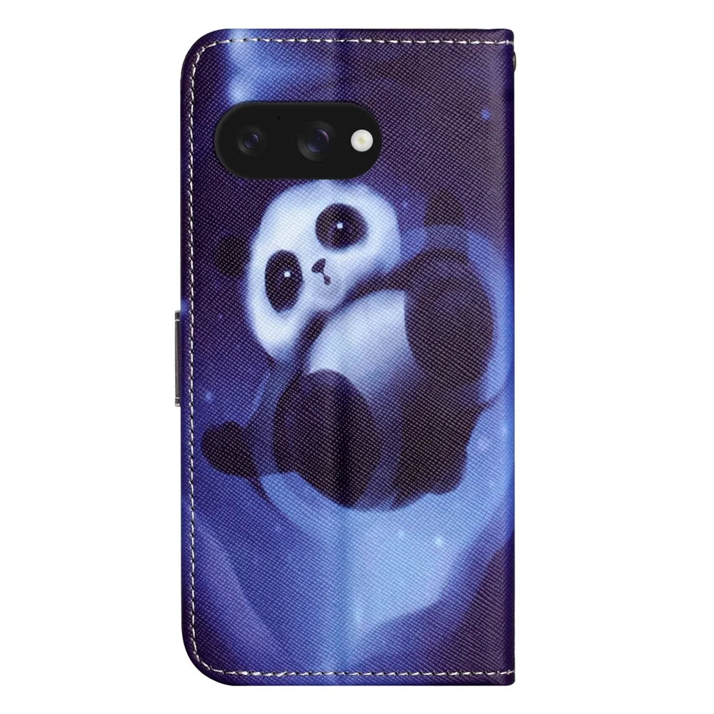 For Google Pixel 9a Case Pattern Print PU Leather Wallet Phone Cover Cross Texture - Panda - 5