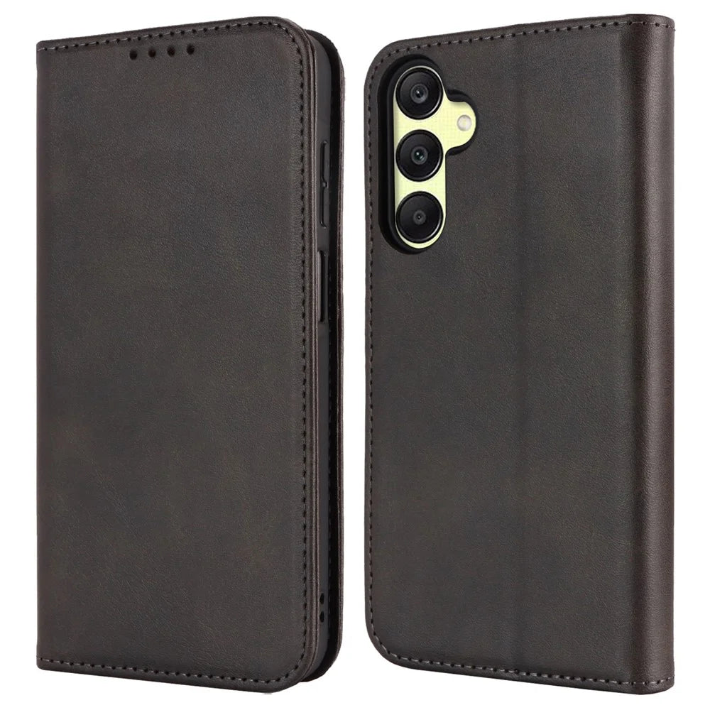 For Samsung Galaxy A16 5G / 4G Case PU Leather Calf Textured Magnetic Closing Smart Phone Cover - Black - 1