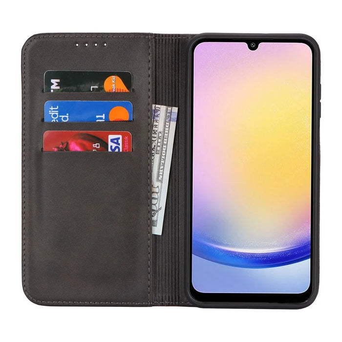 For Samsung Galaxy A16 5G / 4G Case PU Leather Calf Textured Magnetic Closing Smart Phone Cover - Black - 2