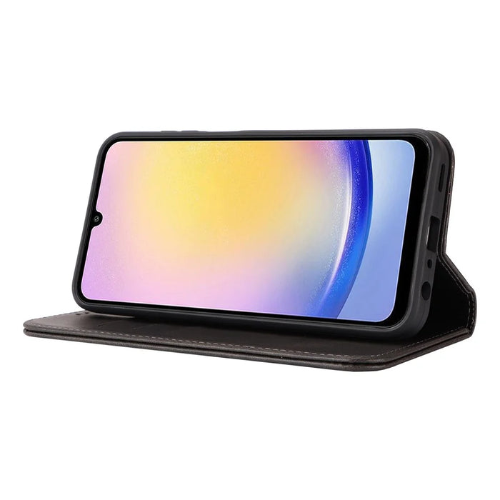 For Samsung Galaxy A16 5G / 4G Case PU Leather Calf Textured Magnetic Closing Smart Phone Cover - Black - 3