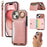 For iPhone 14 PU Leather Back Case Card Holder Kickstand Phone Cover with Wrist Strap - Pink - 1