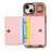 For iPhone 14 PU Leather Back Case Card Holder Kickstand Phone Cover with Wrist Strap - Pink - 2