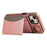 For iPhone 14 PU Leather Back Case Card Holder Kickstand Phone Cover with Wrist Strap - Pink - 3