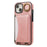 For iPhone 14 PU Leather Back Case Card Holder Kickstand Phone Cover with Wrist Strap - Pink - 6