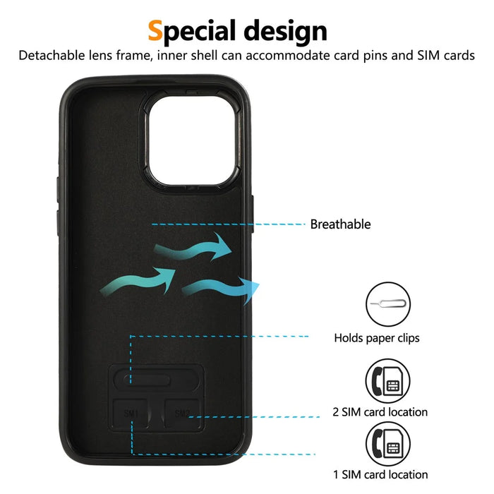For iPhone 14 Pro Max PU Leather Back Case Card Holder Kickstand Phone Cover with Wrist Strap - Black - 4