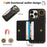 For iPhone 14 Pro Max PU Leather Back Case Card Holder Kickstand Phone Cover with Wrist Strap - Black - 7