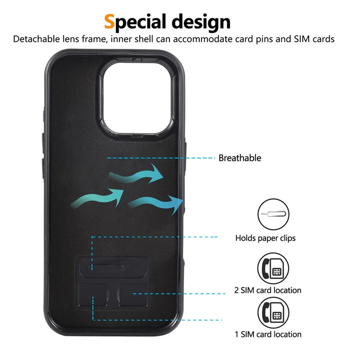 For iPhone 16 Pro Max PU Leather Back Case Card Holder Kickstand Phone Cover with Wrist Strap - Black - 4