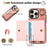For iPhone 15 Pro Max PU Leather Back Case Card Holder Kickstand Phone Cover with Wrist Strap - Pink - 7