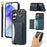 For Samsung Galaxy A35 5G PU Leather Back Case Card Holder Kickstand Phone Cover with Wrist Strap - Blue - 1