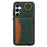 For Samsung Galaxy A34 5G PU Leather Back Case Card Holder Kickstand Phone Cover with Wrist Strap - Green - 5