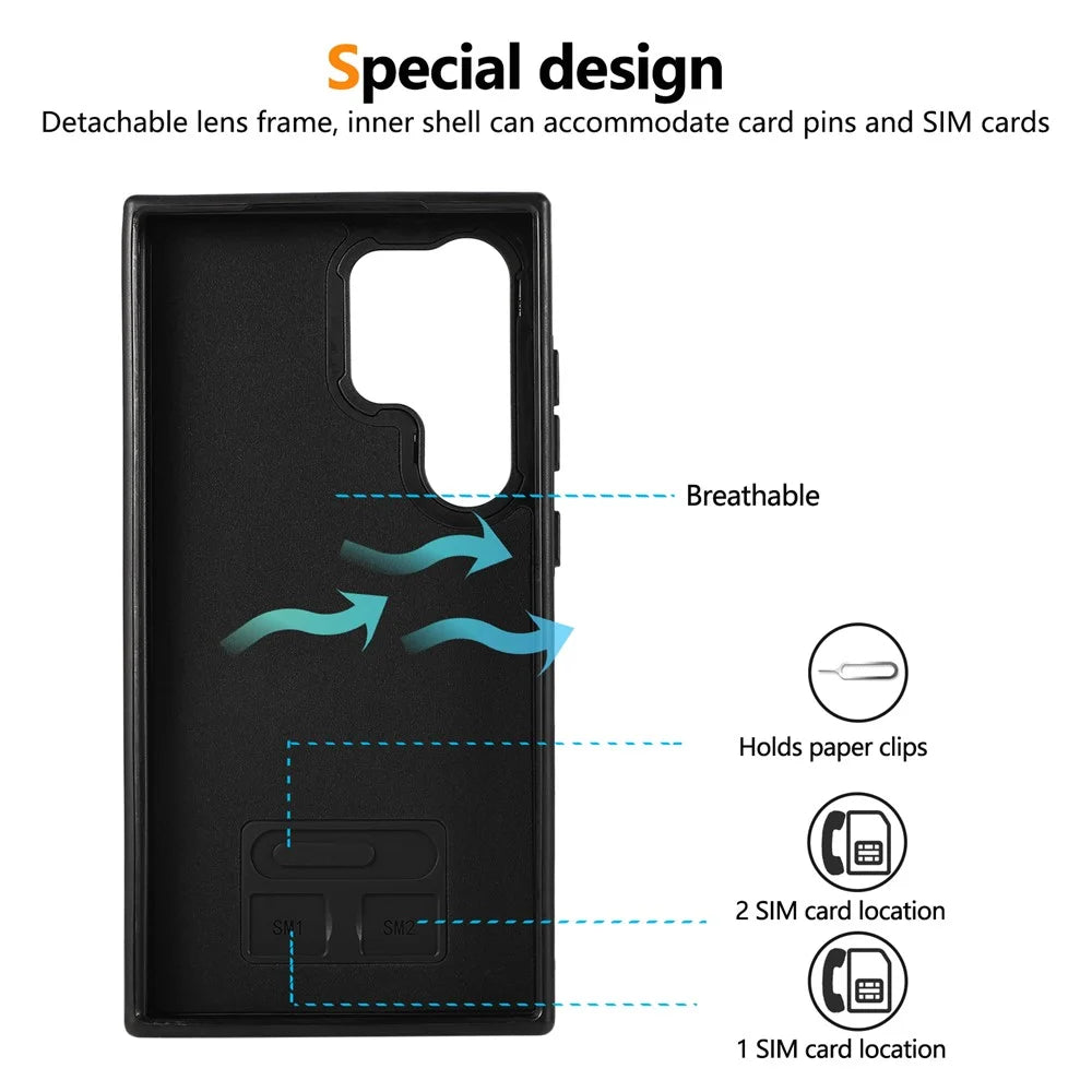 For Samsung Galaxy S24 Ultra PU Leather Back Case Card Holder Kickstand Phone Cover with Wrist Strap - Blue - 4