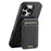 SUTENI M2 For iPhone 16 Pro Max Magnetic Case Cross Texture Leather Back Cover with Detachable Card Bag - Black - 1