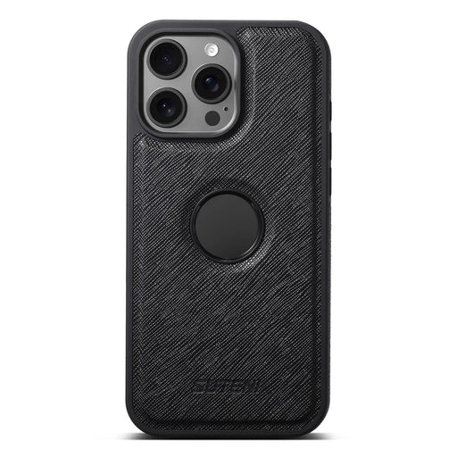SUTENI M2 For iPhone 16 Pro Max Magnetic Case Cross Texture Leather Back Cover with Detachable Card Bag - Black - 2