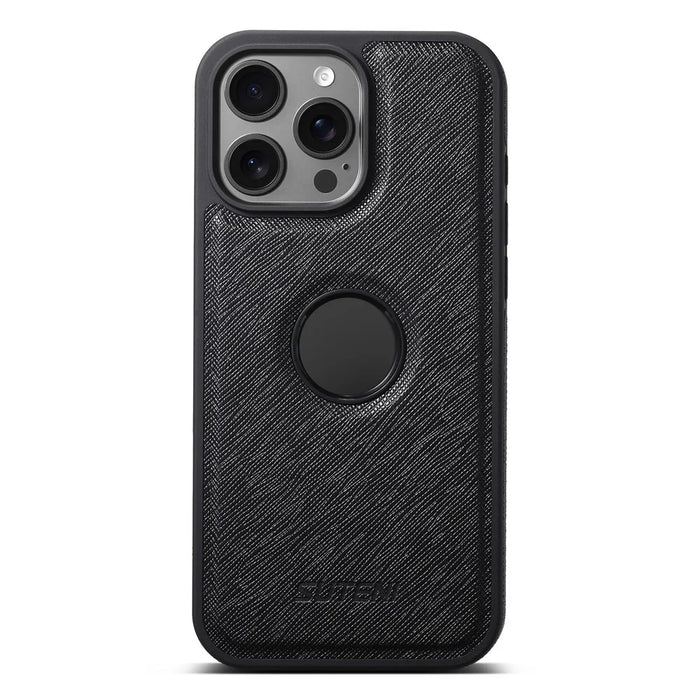 SUTENI M2 For iPhone 16 Pro Max Magnetic Case Cross Texture Leather Back Cover with Detachable Card Bag - Black - 2